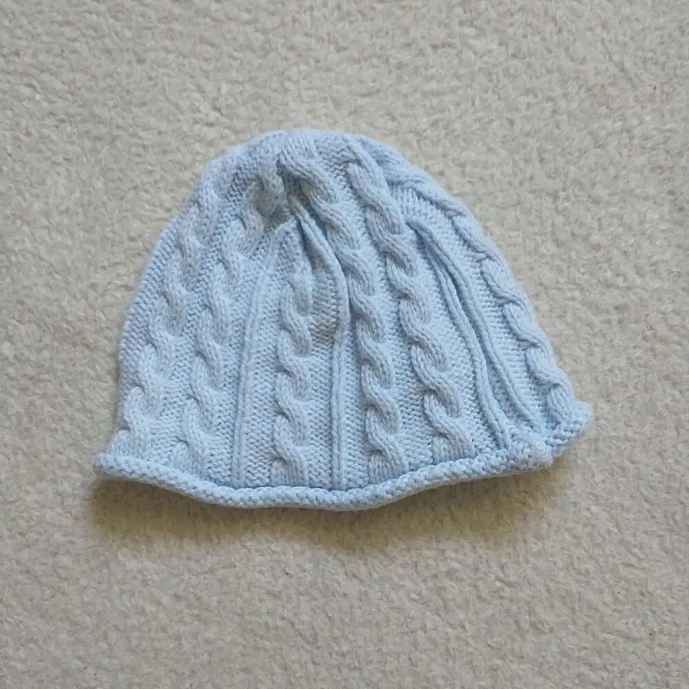 Hanna Andersson Beanie Hat Baby Newborn XXS Blue Cable Knit Organic Cotton